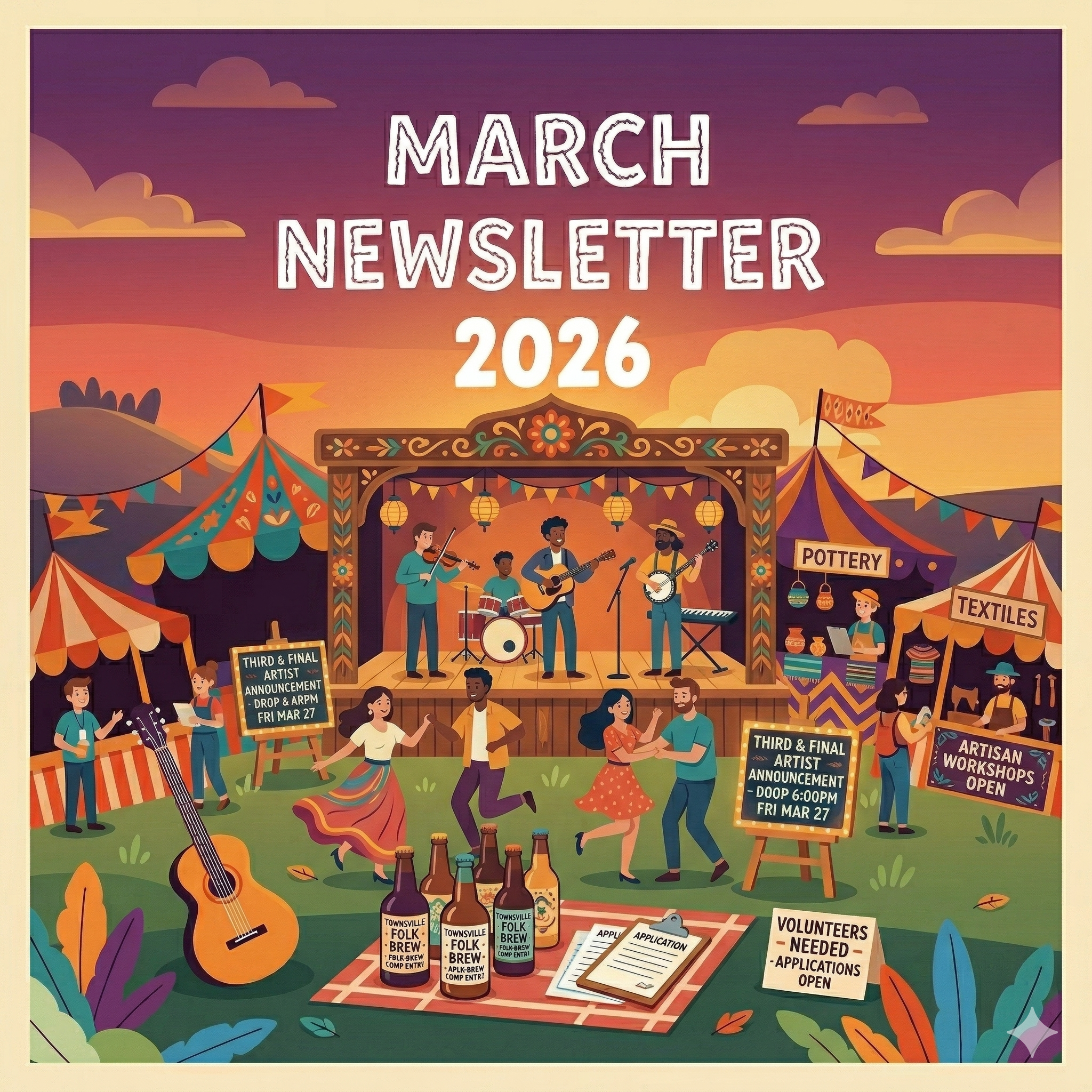 March News: Volunteer Callouts, Final Artists & Home Brew Comp